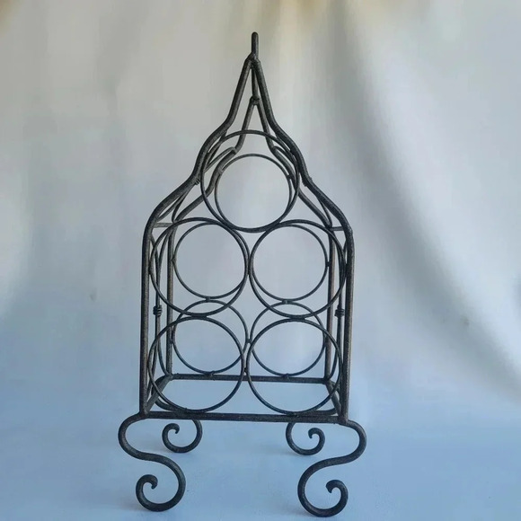 21" Vintage Finish metal decorative 5 wine bottle holder table top w/ Handle - Picture 1 of 11